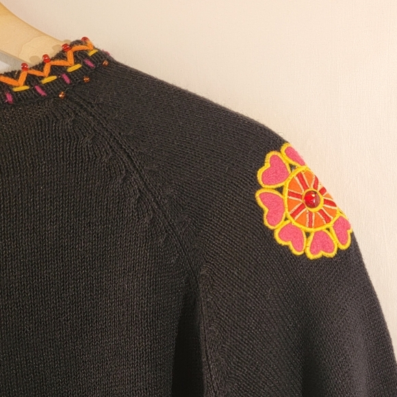 VTG 90's ARRIVISTE 3-D Knit Mix Media Full-Zip Sweater S Floral Birds Horse Cat - Picture 10 of 12